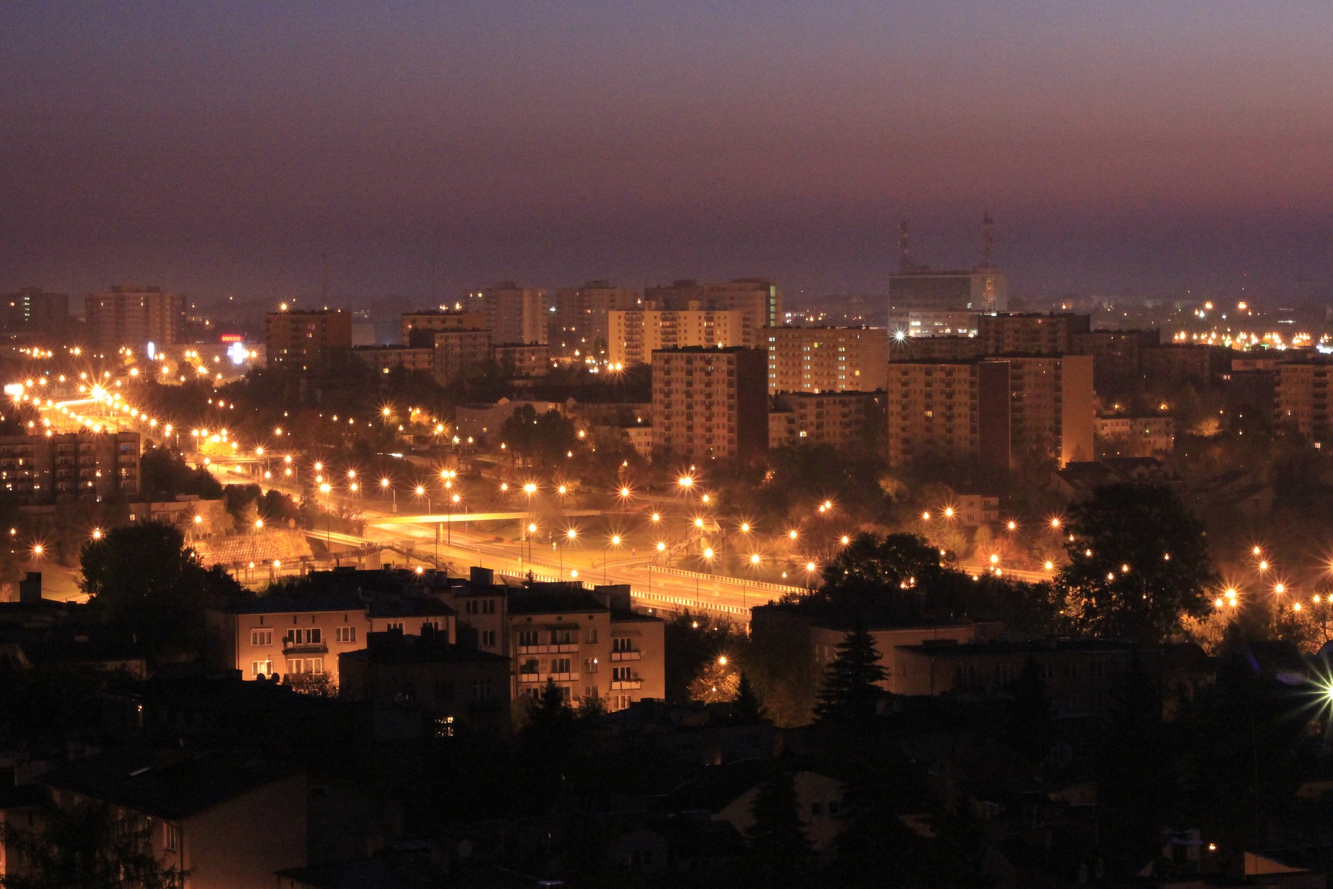 Люблин Панорама Город Город Ночью
