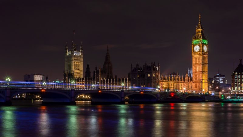 London Bridge Night Clock Thames England